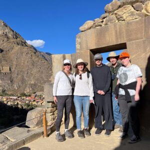 Mountainous landscape with ancient ruins in Sacred Valley